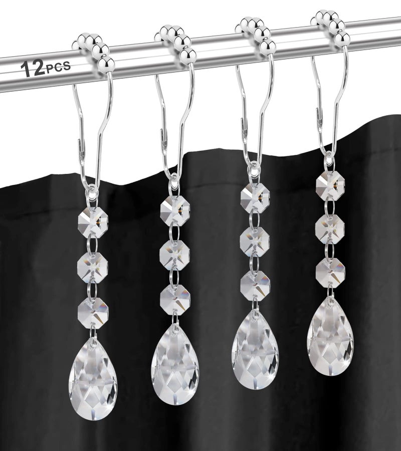 Yapicoco Shower Curtain Hooks Rings for Bathroom  12PCS Water Drops Crystal Bead Stainless Steel Rust Resistant Clear Shower Curtain Rings for Shower Curtains  Kitchen Utensils  etc. - Image 1